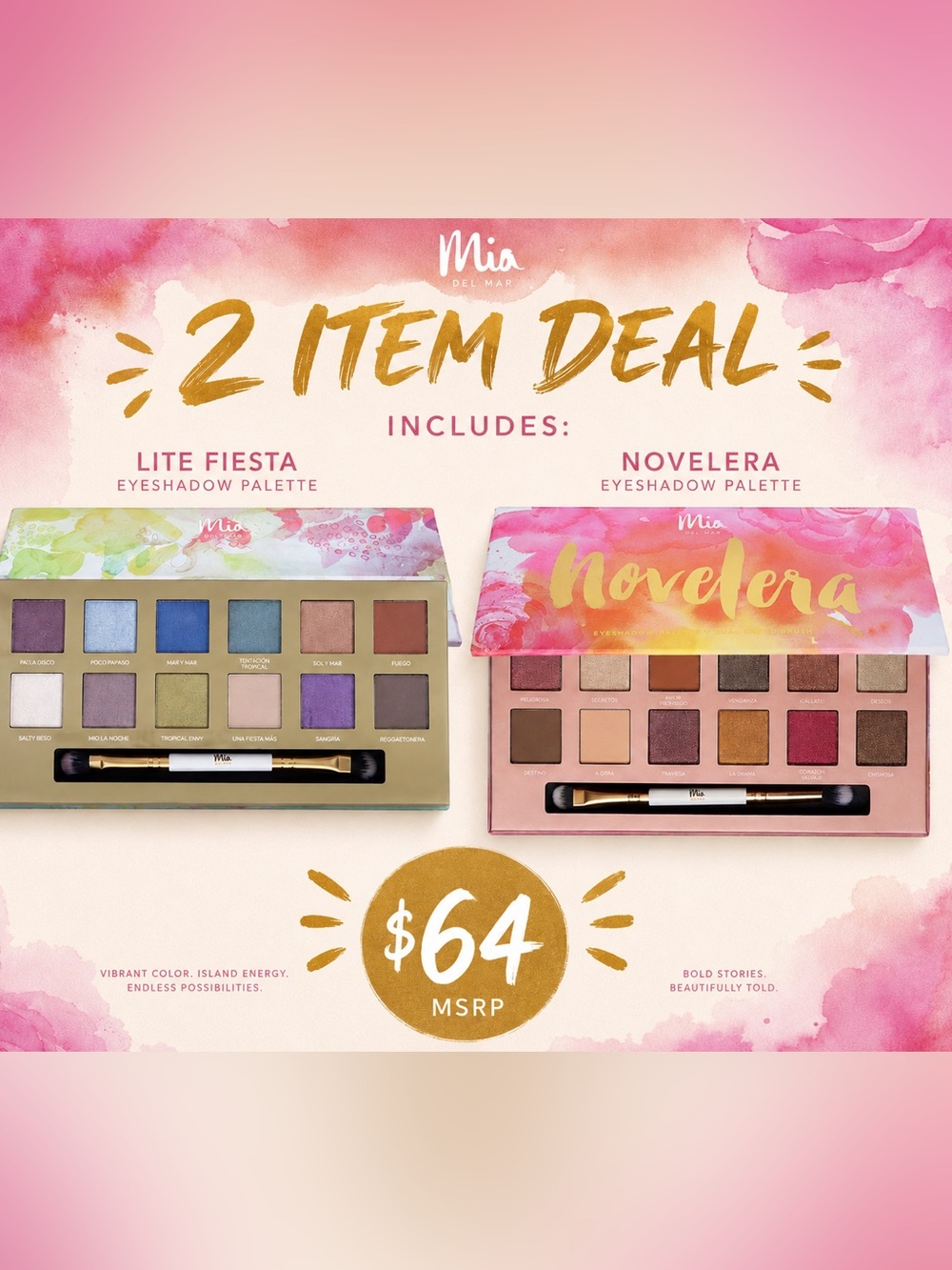 MIA Del Mar Life is a Fiesta & Novelera Eyeshadow Duo — Pink, Green, Blue, Gold